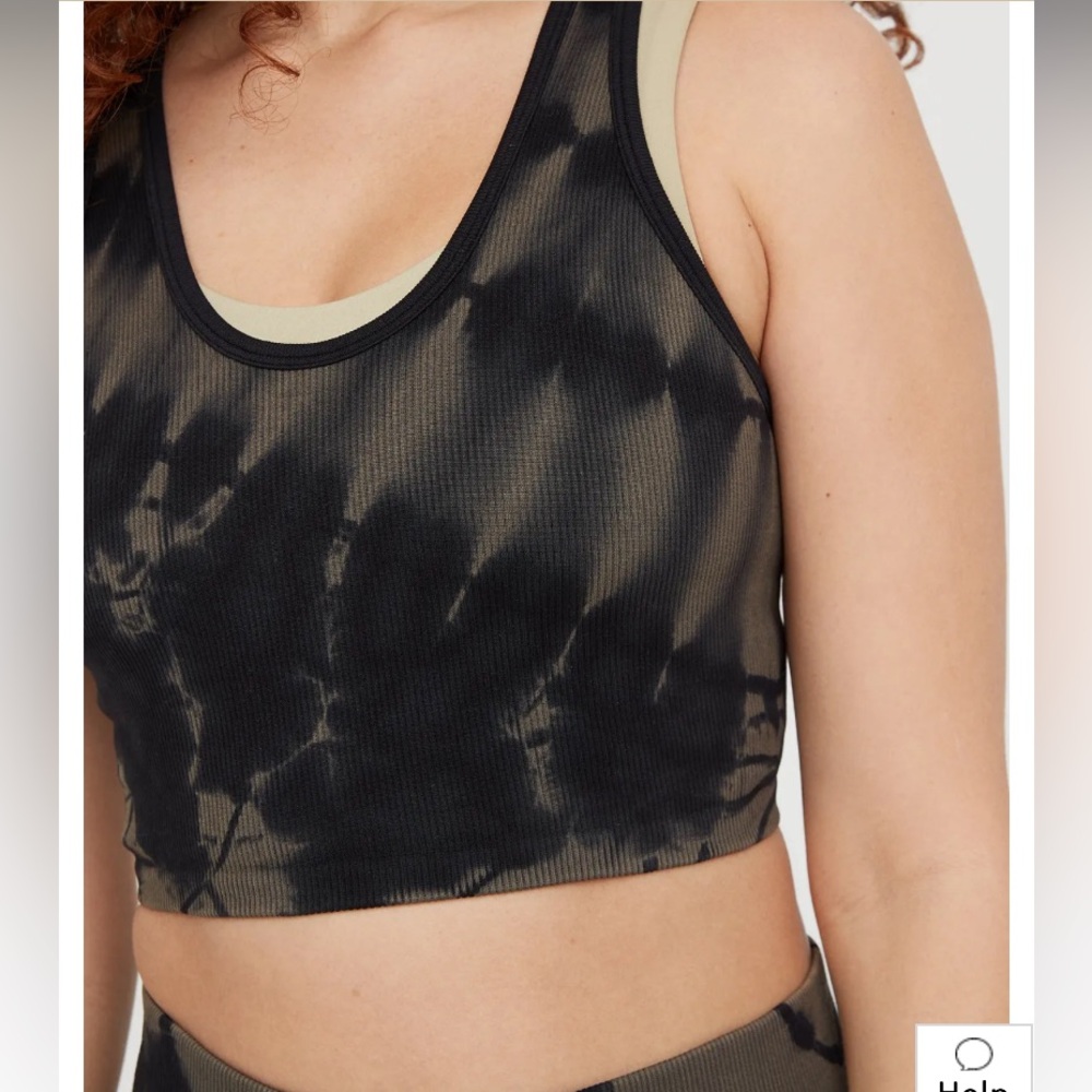 Aerie Offline Recharge Tie Dye Sports Bra Black Olive Green